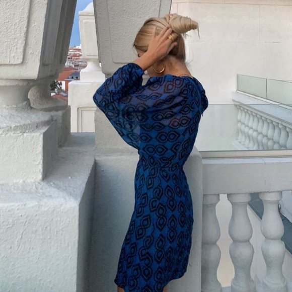 BLOGGER'S FAVE! Zara Blue Black Print Mini Dress Sz XS NWT - Picture 10 of 16